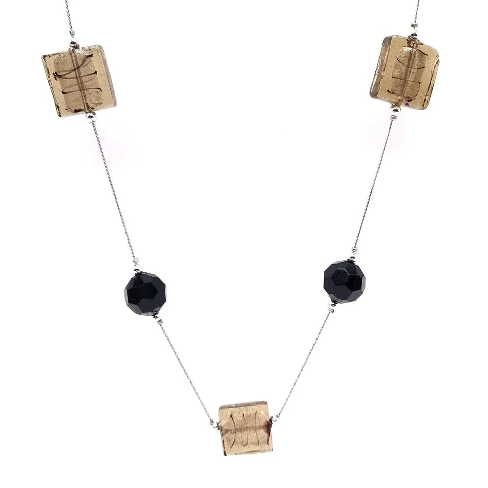Black Faceted Bead‎ Art Glass Station Necklace
